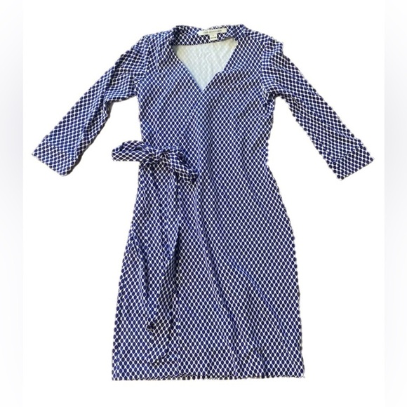 Diane von Furstenberg DVF Julian Two Wrap Dress Women’s 6 8 Blue Print Jersey - Picture 1 of 10